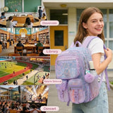 Lroiutian Mesh Backpack for Girls Boys, Heavy Duty Semi-Transparent Mesh Bookbag Womens Mens Mesh Backpacks for School, Sports, Beach, Swimming, Travel Purple Leopard