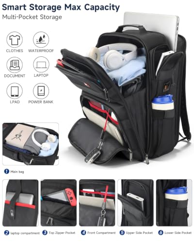 RoyalAnt Work Backpack for Men, 16 Inch Professional Tech Laptop Backpack with Dual USB Charging Ports, TSA Friendly Water-Resistant Carry On Backpack for Commute, College & Business Trips, Black