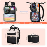 BERTASCHE Lunch Backpack for Women, 15.6 Inch Laptop Backpack with Insulated Cooler Lunch box, Work Backpack for Teacher Nurse Travel College Picnic, Black-Beige