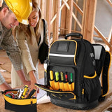 Marscamd Tool Backpack with Hard Bottom and a Tool Pouch, Heavy Duty Tool Bag with Multiple Pockets and Laptop Sleeve, Black