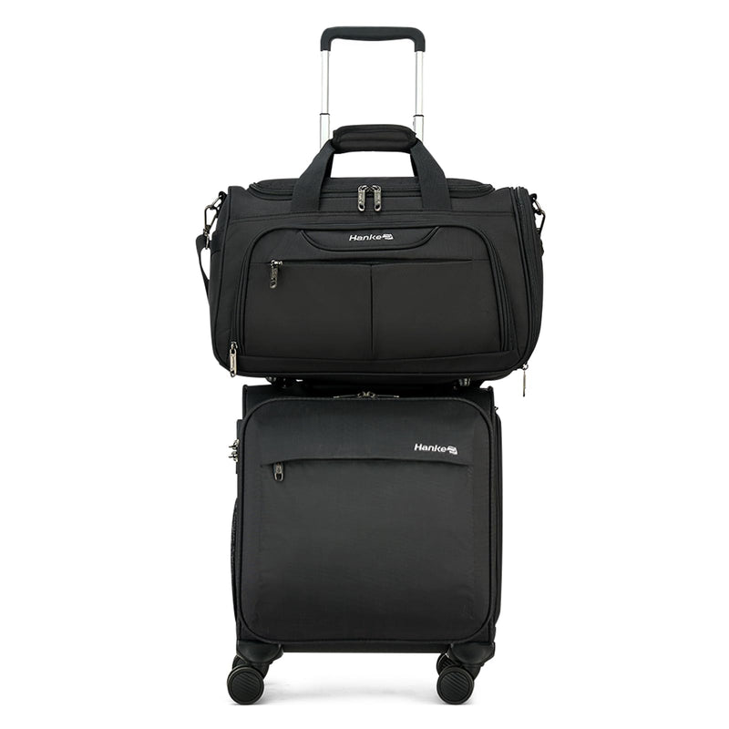 Hanke 16 Inch Underseat Carry On Luggage with Wheels Small Suitcase Softside Luggage Bags, 17.5 Foldable Lightweight Personal Item Travel Bags for Women Men（Black）