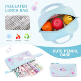 FIXITOK Rolling Backpack for Girls, Kawaii Bunny Roller Wheels School Backpacks with Lunch Bag Pencil case, Wheeled Suitcase Bookbag for Elementary Travel Dreamy Aquamarine