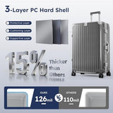 ALPHA CAMP Checked 28 Inch Luggage, Thickened Aluminum Frame Luggage with TSA Spinner Wheels, 3-Layer PC Hard Shell Zipperless Travel Suitcase, TypeC USB Charging Port, Cup Holder Grey