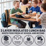 Get Trend Minecraft Kids Backpack Set for Boys with Insulated Lunch Bag, Water Bottle, Lanyard, & Charm, 5 Pc Book Bag with Padded Straps for School, Travel, Creeper Gamer Gifts (Multi Minecraft)