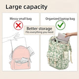 Lreneilu Corduroy Laptop Backpack for Women 15.6 Inch Stylish College School Bookbag, Business Work & Travel Computer Backpacks (Flowers Green)