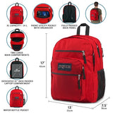JanSport NCAA Officially Licensed Backpack, Ohio State Buckeyes, Big Student with Padded 15-Inch Laptop Sleeve, 2 Compartment Computer Bag with Bottle Pocket & Haul Handle, Book Rucksack, Red Tape