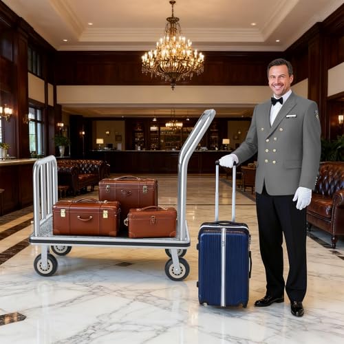 VitaCu Heavy Duty Luggage Cart - 8" Wheels, Commercial Hotel Luggage Trolley, 900lbs Capacity Bellman Cart with Platform for Hotels & Airports