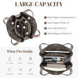 S-ZONE Soft Genuine Leather Tote Bag for Women Shoulder Handbag with Zipper Purses with Bottom Metal Rivets (khaki)