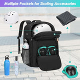 GOBUROS Skate Bag Fits Shoes Up to Us Mens 13, Roller Skate Backpack with Multi Accessory Pockets, Inline Skate Bag for Men And Women, Black