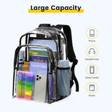 Vorspack Clear Backpack Heavy Duty - Clear Backpacks for School Transparent Bookbag for Girls Boys Large See Through Bag for Work, College, Concert - Black