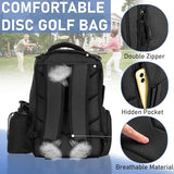FREEAMG Disc Golf Bag Holds 25+ Discs, Large Capacity Golf Bags with Mutiple Pockets, Durable Disc Golf Backpack, Disc Golf Accessories or Great Gifts for Men (Black)