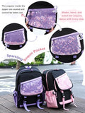 VASCHY Backpack for Girls, Cute Elementary School Bag Bookbag for Primary Schooler Kids with Sparkling Sequin Clear Pocket Black Purple