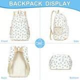 OKBXYUT Bow Backpack for Women, 3 Pcs Cute Kawaii Backpack College Laptop Rucksack Travel Daypack Coquette Aesthetic Nylon Rucksack (White Blue)