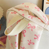 Bow Backpack For Girls Kawaii Coquette Nylon Fabric 3 Piece Set Cute Lightweight Adjustable Straps Laptop Commute Travel Fashion Daypack Pink