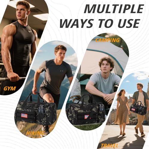 Tactical Gym Bag for Men, 40L Duffle Bag with Shoes Compartment for Travel