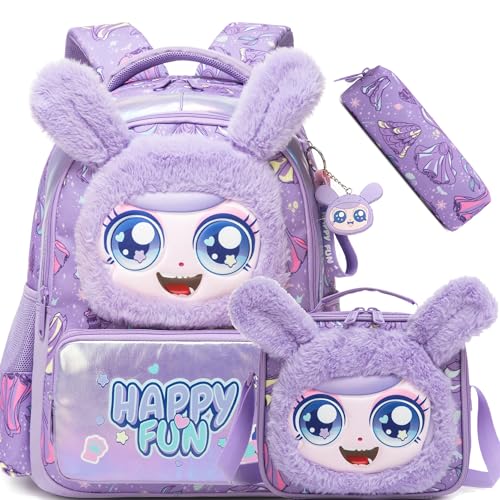 Meetbelify Backpack for Girls Backpacks with Lunch Box Pencil Case for Elementary Student Kids School Travel Bag for Girls Ages 6-8 Years Old