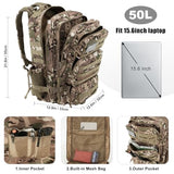 kookoomia Military Tactical Backpack 50L Large Day Backpack for Men Molle Army 3 Days Assault Pack Bug Out Bag Water Resistant and Heavy Duty Hiking Treeking Rucksack - Camouflage