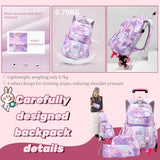 EKUIZAI Girls Trolley Backpack Set Cute Colorful Girls Rolling Backpack Middle School Trolley Schoolbag with Wheels