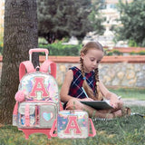 Meetbelify Rolling Backpack for Girls Backpack with Wheels for Elementary Student Kids School Bag with Lunch Box Pencil Case for Girls Ages 6-8 Years Old Pink A