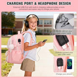 Bevalsa Backpack for Girls, Cute Bow School Bags for Kids with Lunch Bag & Pen Case, Bookbag for Girls Children Teens Elementary Middle Student, Back to School Gift with USB Charging Port