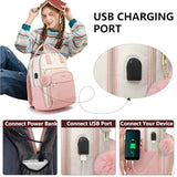 Laptop Backpack for Women College Bookbag: 15.6 Inch Cute Work Backpacks with USB Charger Waterproof Stylish Womens Computer Bag for Teachers Nurses Casual Business Travel Back Pack (Pink Beige)