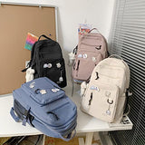 GAXOS Cute Aesthetic Backpack for School Middle Student Travel Blue Backpack Teens Girls Bear Pin Book Bags