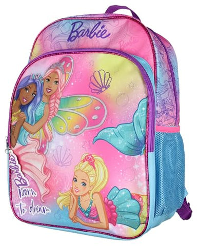AI ACCESSORY INNOVATIONS Barbie Born To Dream 17" Mermaids and Fairies School Backpack Travel Laptop Book Bag with Padded Adjustable Straps