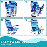 Backpack Beach Chairs for Adults, 300lbs Heavy Duty Folding Camping Chair with Large Pockets and Cup Holder, Adjustable High Beach Lounge Chairs with Towel Rack for Outdoor Travel, Blue (1 Pack)