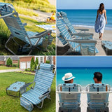 WKFAMOUT Backpack Beach Chair Aluminum with Folding Camping Table 5-Position Lay Flat Lounge Chair Outdoor for Adults with Insulated Cooler Bag and Cup Holder