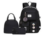 Wadirum Women Casual Backpack Set Girl School Bookbag Set Cute Laptop Ruaksack Black