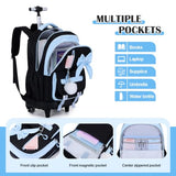 Rolling Backpack for Girls, 3PCS Bow Wheeled Girls Backpack Set with Lunch Bag and Pencil Case, Waterproof Kids School Bookbag for Elementary, Middle High School