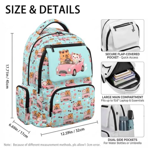 Forchrinse Capybara Backpack for Girls 8-10 10-12 Cute Axolotl School Backpack with Lunch Box Pencil Case Water Bottle Sleeve 4 in 1 Set Kids Bookbag for Elementary Japanese-Style School Bag