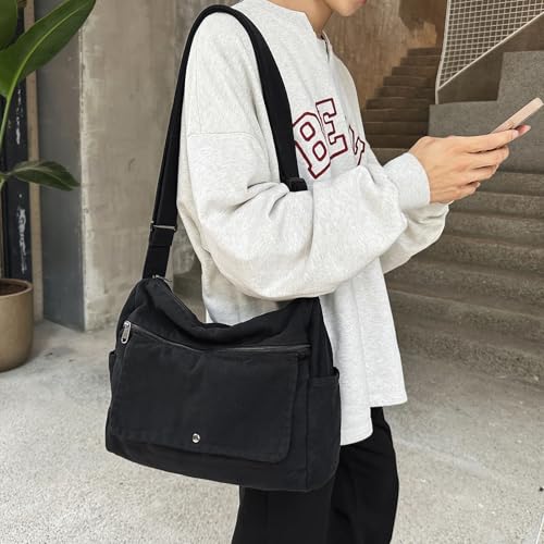 PRAGARI Canvas Messenger Bag for School Women Vintage Satchel Tote Handbag