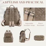 VASCHY Backpack Purse for Women, Chevron Quilted Vegen Leather Flap Backpack Convertible Handbag for Ladies with Guitar Strap Khaki