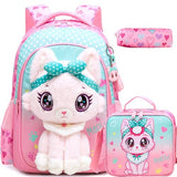 Meetbelify Cute Cat School Backpacks for Girls Backpack with Lunch Bag for Elmentary Students Kids Travel Bookbag for Girls Age 6-12