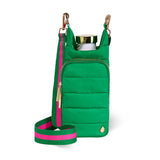 WanderFull® Original HydroBag®, Fits Up to 32 oz Water Bottle Holder with Strap, Hands-Free Crossbody, Water Bottle Carrier Bag with Phone Pocket - Kelly Green Matte w/Striped Strap