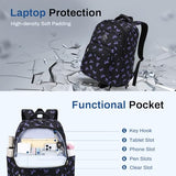 Sisipoet Girls Backpack, Lightweight School Backpack Multiple-pocket College Bookbag for Teen Girls Travel Backpack with Luggage Strap for Women, Black with Purple Bow
