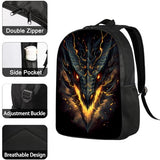 UIACOM Dragon School Backpack Cool Fire Dragon Bookbag for Teens Kids Boys Girls, Large 17 inch Elementary Junior High University School Bag, Water Resistant Casual Travel Daypack Backpack