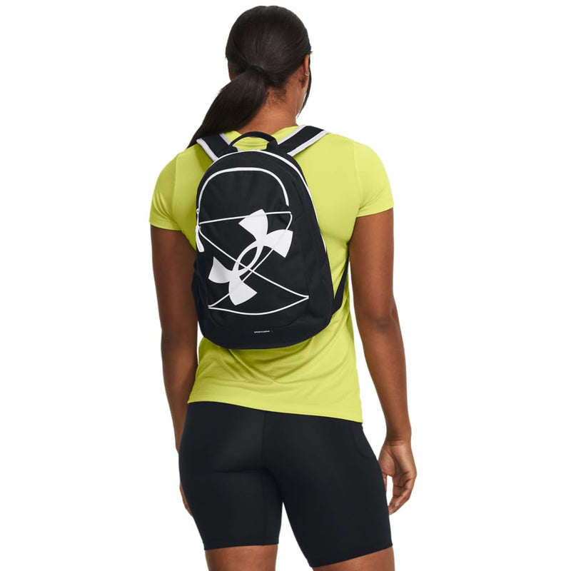 Under Armour unisex-adult Hustle Play Backpack, (001) Black/Black/White, One Size Fits Most