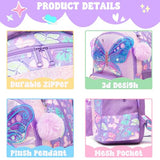 Meetbelify School Backpacks for Girls Backpack with Lunch Bag for Elmentary Students Kids Butterfly Travel Bookbag for Girls Age 6-12