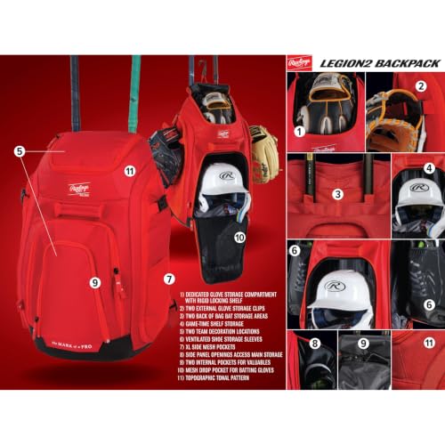 Rawlings | LEGION 2.0 Player's Backpack | Baseball/Softball | BLACK