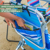 2Pk Aluminum Extra Wide 5-Position Lay Flat Folding Backpack Beach Chairs for Adults, with Cooler Bag, Cup&Phone Holder, Towel Bar for Outdoor Lawn Picnic Sport, Portable Camping Chairs, Blue Stripes