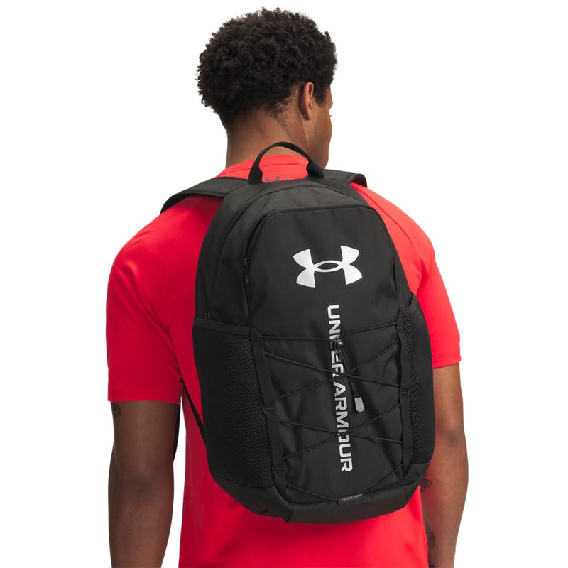 Under Armour Unisex Hustle Sport 6.0 Backpack, (001) Black/Black/Metallic Silver, One Size Fits Most