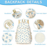 OKBXYUT Bow Backpack for Women, 3 Pcs Cute Kawaii Backpack College Laptop Rucksack Travel Daypack Coquette Aesthetic Nylon Rucksack (White Blue)