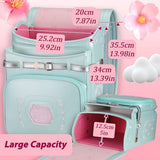 IwaiLoft Ransel Randoseru Backpack with Automatic Satchel for Girls, Japanese School Bag Embroidery PU Bookbag for Women (Morocco Light Green)