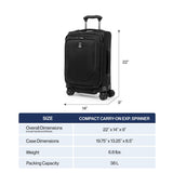 Travelpro Crew Classic Lightweight Softside Expandable Carry on Luggage, 8 Wheel Spinner Suitcase, Men and Women, Compact Carry On 20-Inch, Black