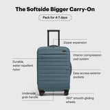Away Softside Bigger Carry-On Suitcase, 23 Inch Expandable High-Strength Nylon Luggage With Spinner Wheels, Meets Requirements for Most Major Airlines, Coast Blue