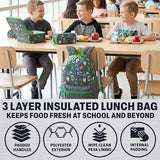Get Trend Minecraft Kids Backpack Set for Boys with Insulated Lunch Bag & Pencil Case, 3 Pc Book Bag with Padded Straps for School, Travel, Creeper Gamer Gifts for Boys (Grey/Green Minecraft)