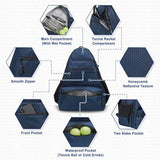 SUIKIHUM Tennis Backpack for 2 Rackets, Waterproof Tennis Bag with Shoe Compartment, Wet/Dry Pocket, Fence Hook, for Tennis, Pickleball, Badminton, Blue