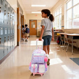 Meetbelify Backpack with Wheels for Girls Rolling Backpack Cute Carry on Backpack for Elementary Student